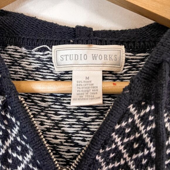 Vintage Christmas Fairisle Deer Zip Up Hoodie Size M - Picture 2 of 6